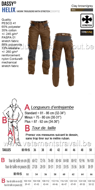 DASSY® Helix (200973) Pantalon de travail avec stretch - brun/gris