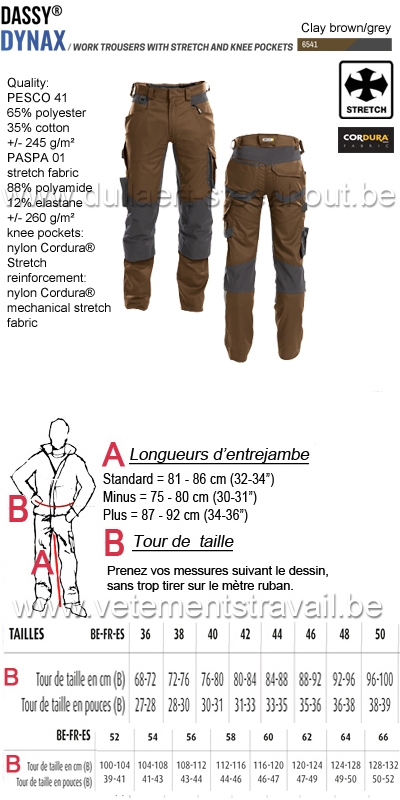 DASSY® Dynax (200980) Pantalon de travail avec stretch et poches genoux - brun/gris