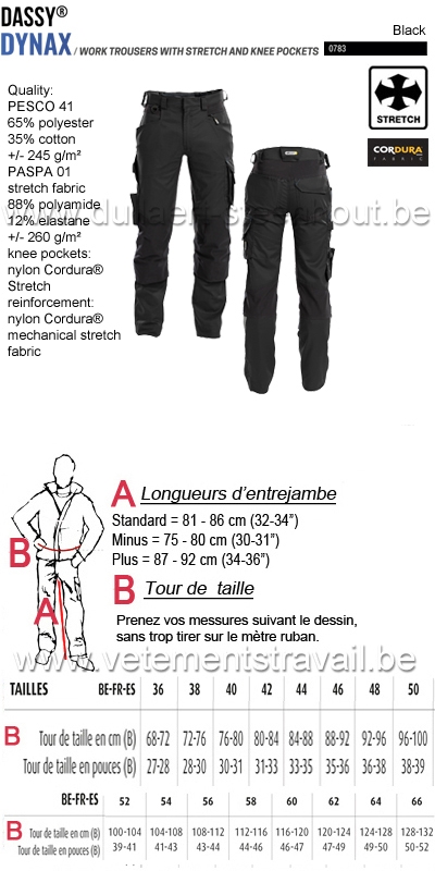 DASSY® Dynax (200980) Pantalon de travail avec stretch et poches genoux - noir