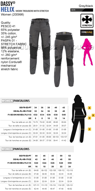 DASSY® Helix Women (200998) Pantalon de travail avec stretch pour femmes - gris/noir