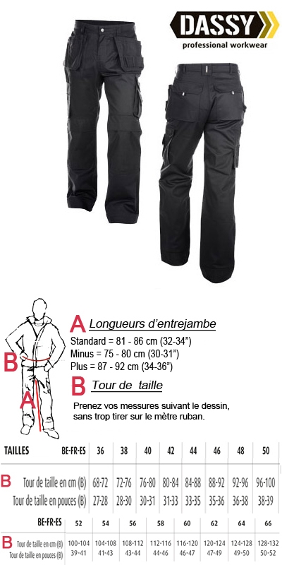 Dassy - Oxford Pantalon de travail noir multi-poches avec poches genoux