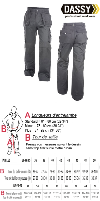 Dassy - Oxford Pantalon de travail gris multi-poches avec poches genoux 