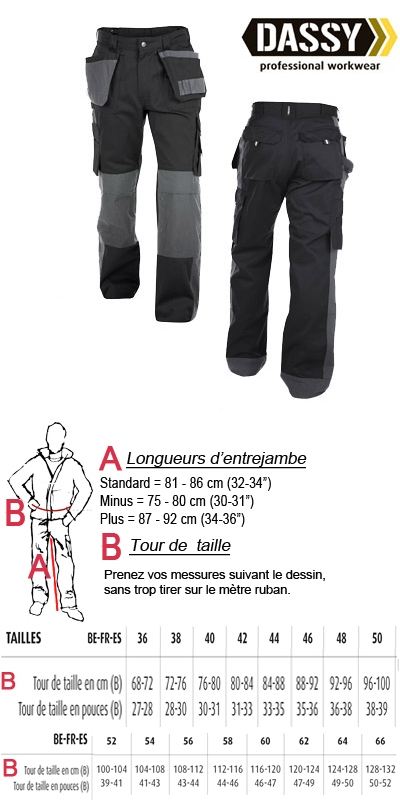 Dassy - Seattle Pantalon de travail noir multi-poches bicolore avec poches genoux