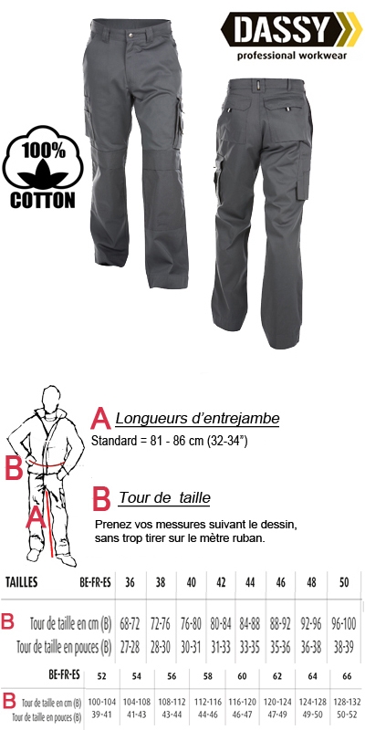 Dassy - Miami 100% coton (200536) Pantalon de travail avec poches genoux - gris