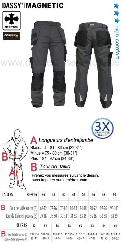 DASSY® Magnetic (200908) Pantalon multi-poches bicolore avec poches genoux / gris