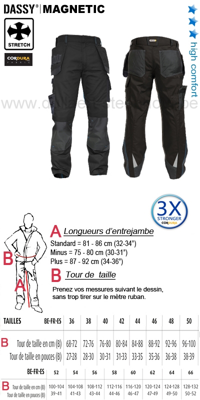 DASSY® Magnetic (200908) Pantalon multi-poches bicolore avec poches genoux / noir
