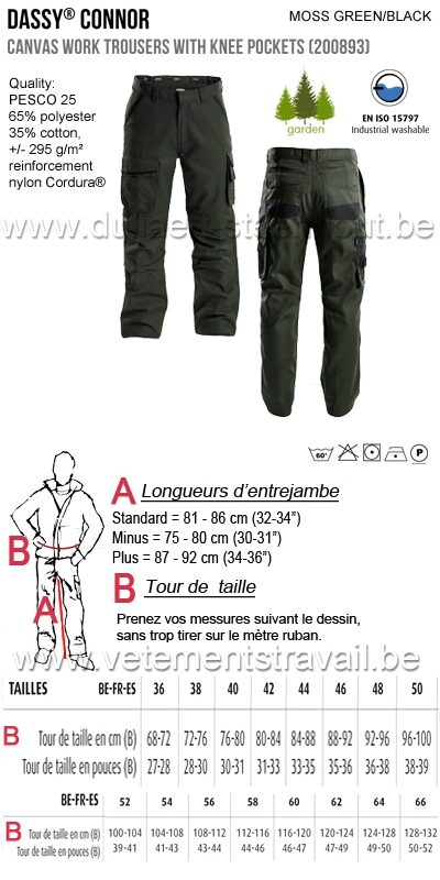 DASSY® Connor (200893) Pantalon de travail poches genoux en canvas  - vert/noir