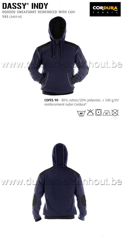 DASSY® Indy (300318) Sweat-shirt à capuche renforcé avec canvas - bleu nuit/noir