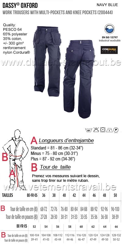 DASSY® Oxford (200444) Pantalon de travail multi-poches avec poches genoux - marine